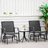 3 Piece Patio Glider Set Outdoor Gliders with Breathable Mesh Seat, Glass Top Table for Garden, Yard, Black