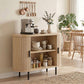 Sideboard Buffet Cabinet with Curved Tambour Doors - Natural Wood