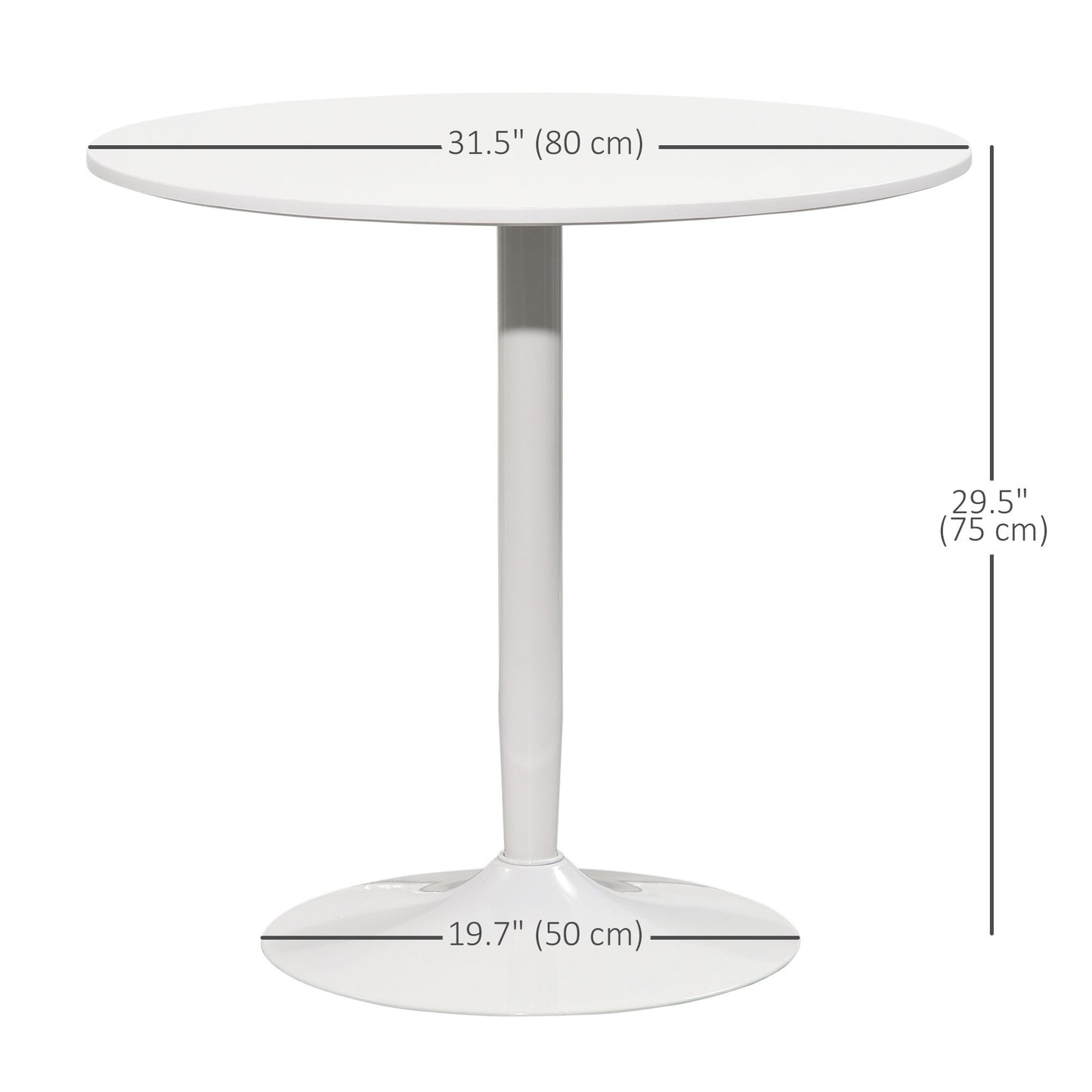 Modern Kitchen Table for 2 People, Round Dining Table with Steel Base for Living Room, Dining Room, White