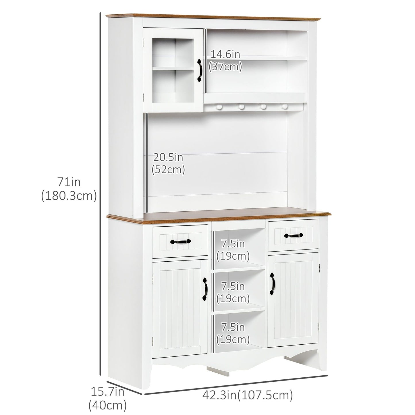 71" Farmhouse Kitchen Buffet with Hutch - White