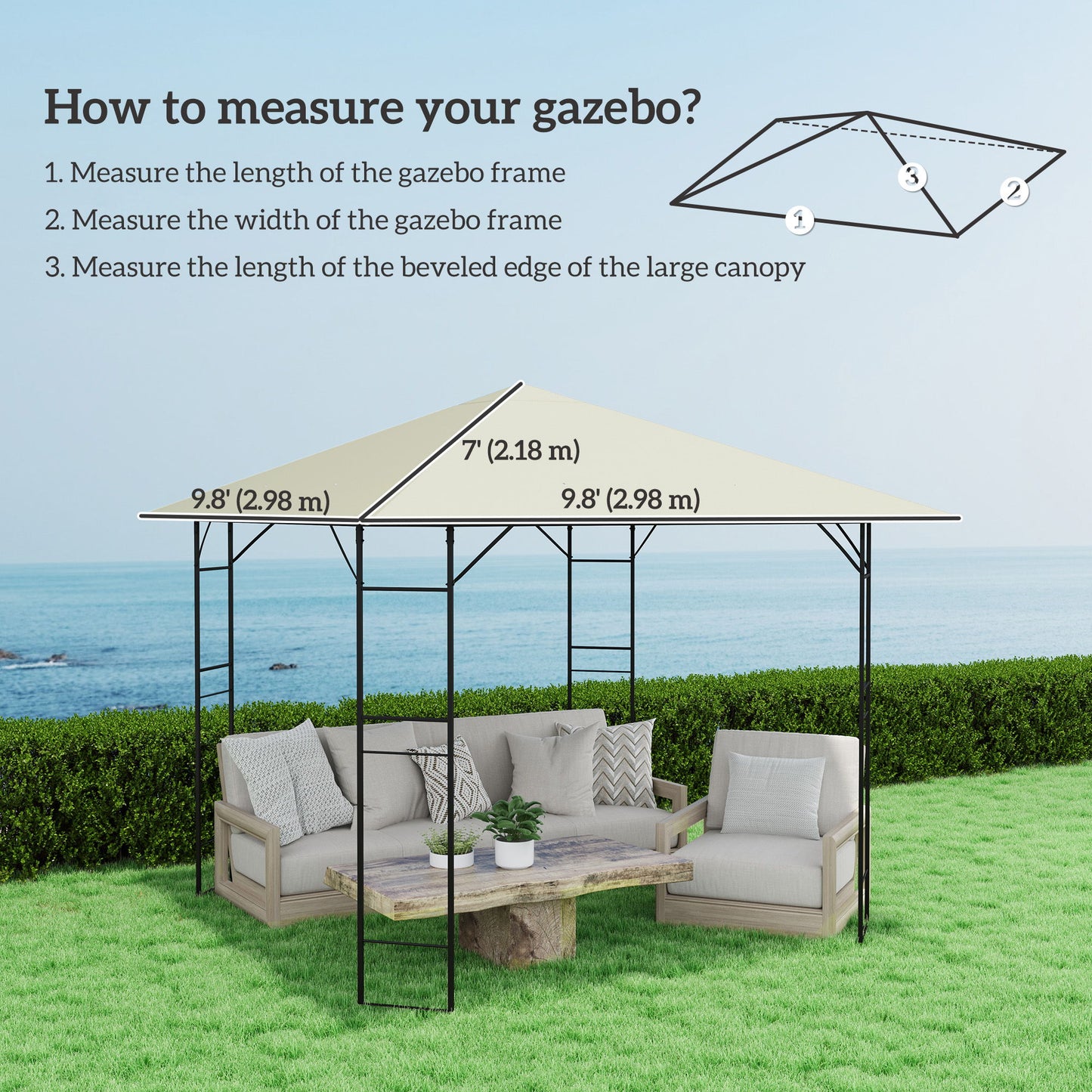10' x 10' Gazebo Canopy Replacement Cover, Garden Gazebo Roof Replacement, UPF30+, TOP COVER ONLY, Cream White