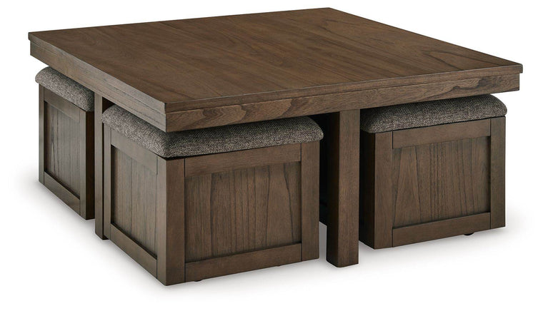 Boardernest - Brown - Cocktail Table With 4 Stools (Set of 5) - Forward Furniture