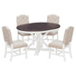 Extendable Dining Table Set with 4 Upholstered Chairs, Stylish Kitchen Table Set with Oak Veneer Top, 54" L x 42" W x 30" H, Off White+Walnut