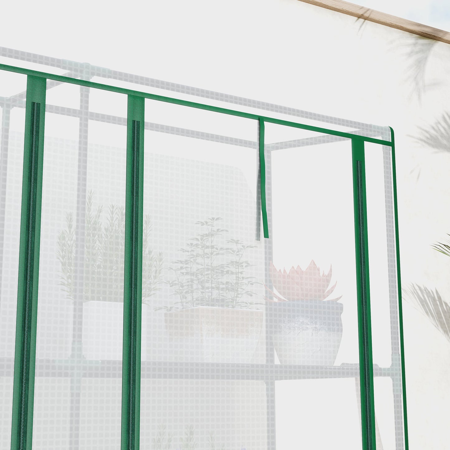 Lean-to Greenhouse with 3 Tier Shelves, Mini Greenhouse with 3 Roll-Up Doors for Indoor Outdoor, White