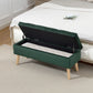 Storage Ottoman with Lid, Velvet Upholstered Storage Bench with Wood Legs for Living Room, Dark Green