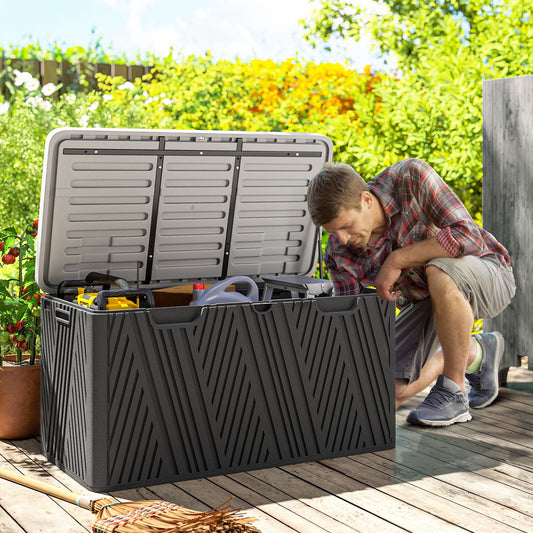 100 Gallon HDPE Outdoor Storage Box, Waterproof and Lockable Deck Box for Garden Tools and Pool Accessories