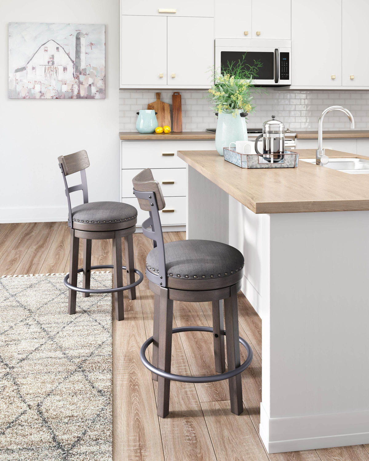Caitbrook - Gray - UPH Swivel Barstool - Forward Furniture