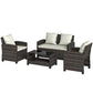 4-Piece Outdoor Wicker Patio Furniture Conversation Set, Includes Loveseat, Chairs and 2-Tier Table with Cushions, Modern Rattan Sofa Set for Backyard, Beige