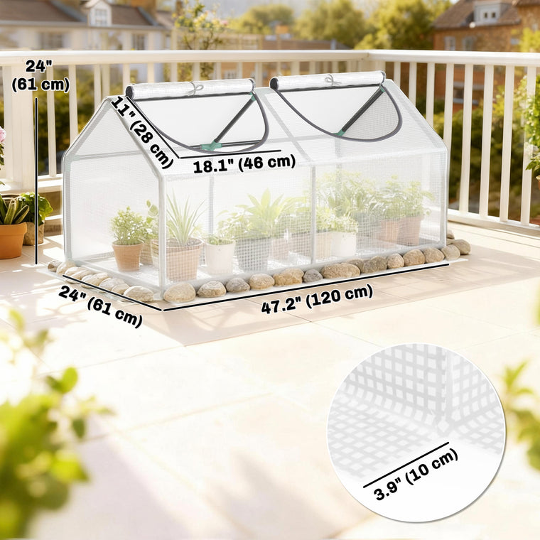 47" x 24" x 24" White Tunnel Greenhouse with Steel Frame