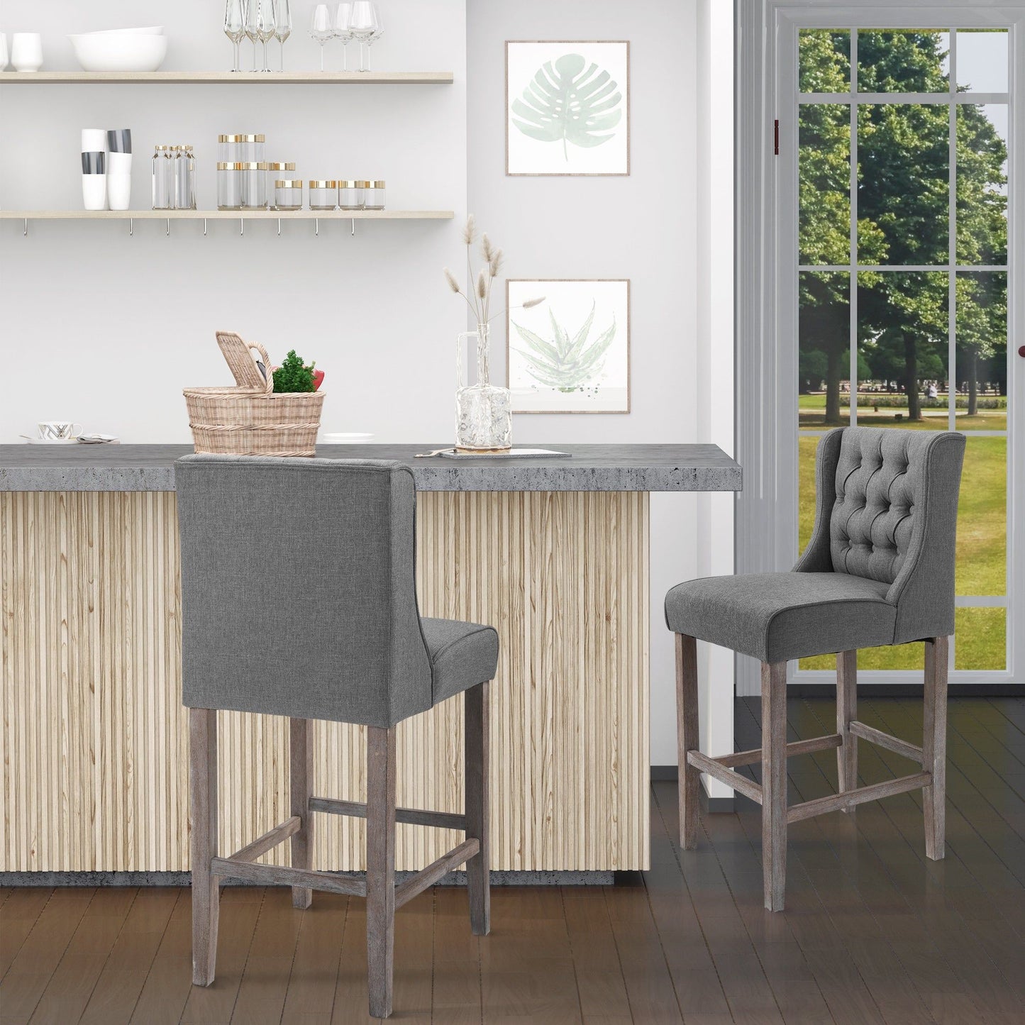 Set of 2 40" Tufted Bar Stools - Grey
