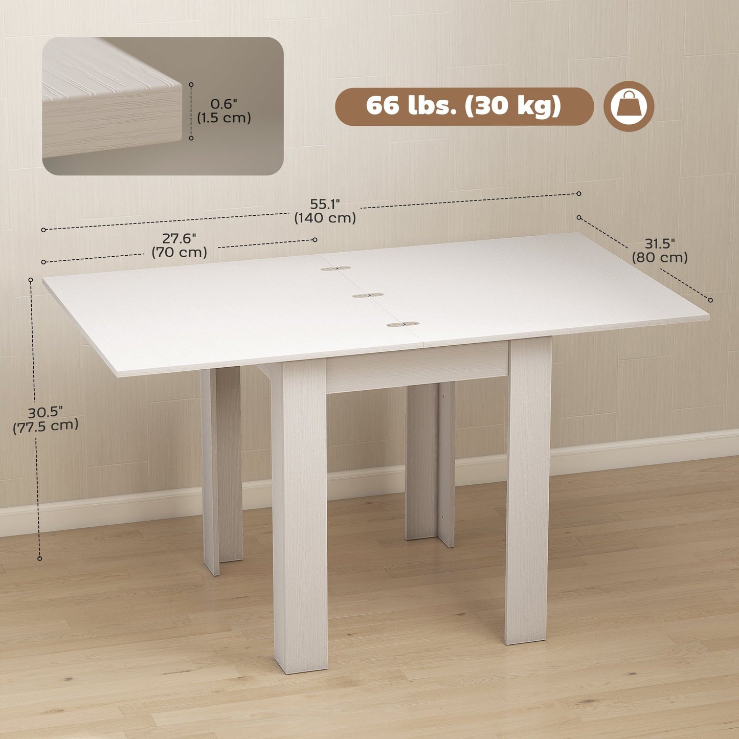 55" Extendable Dining Table for 4-6 - White