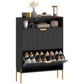 Shoe Cabinet with 2 Flip Drawers, Modern Narrow Shoe Storage Cabinet with Open Compartment, Adjustable Shelves, Black