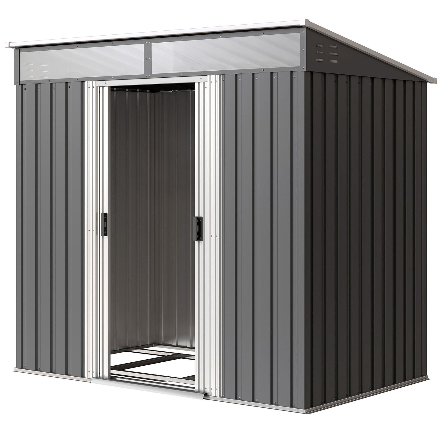 6.5x4FT Galvanised Metal Shed with Foundation Kit, Lockable Garden Tool Storage House with Sliding Doors, Vents, Grey