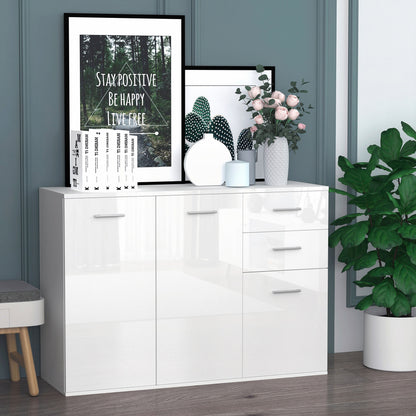 High Gloss Sideboard with 2 Drawers and 3 Doors - White