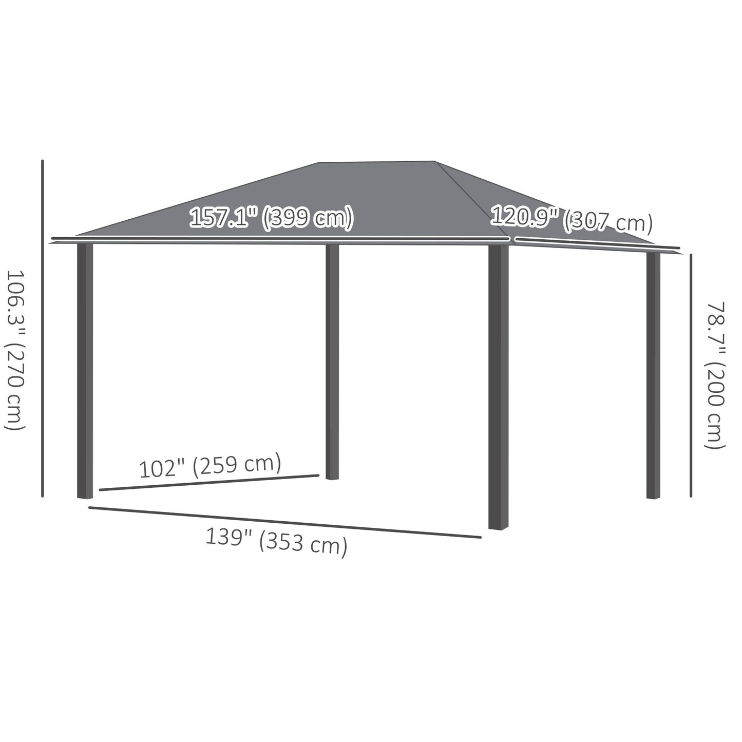 13' x 10' Hardtop Gazebo with Netting Sidewalls and Curtains, Galvanized Steel Outdoor Gazebo Canopy for Garden