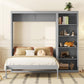Queen Size Murphy Wall Bed with Dual Piston Mechanism and Shelves, Fold-Away Bed with Flexible Slat, 94'' L x 82'' W x 88.5'' H, Gray