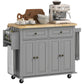 Rolling Kitchen Island with Wood Top and Spice Rack - Grey