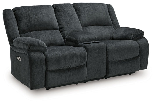 Draycoll - Dbl Reclining Power Loveseat W/Console - Fabric - Slate