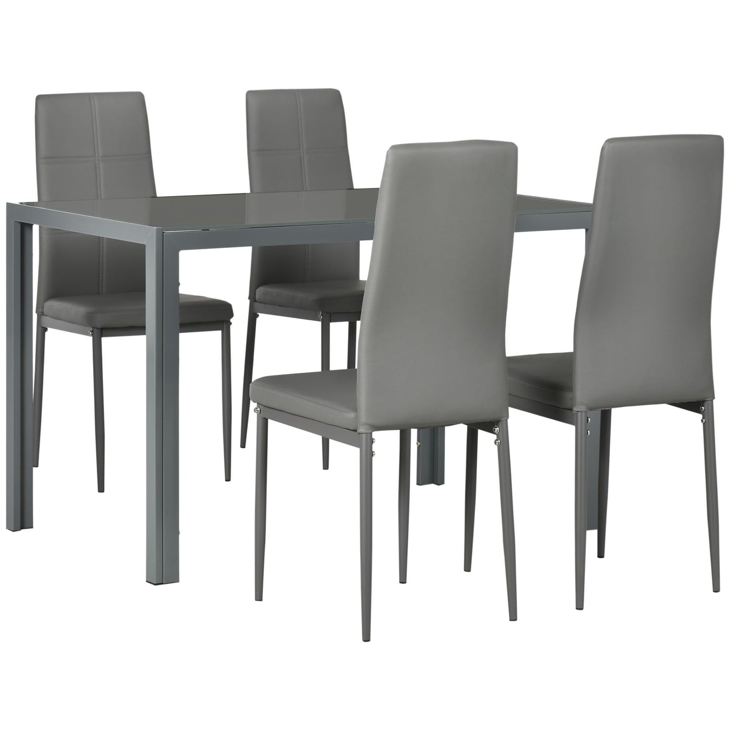 5-Piece Rectangular Glass Dining Set - Grey