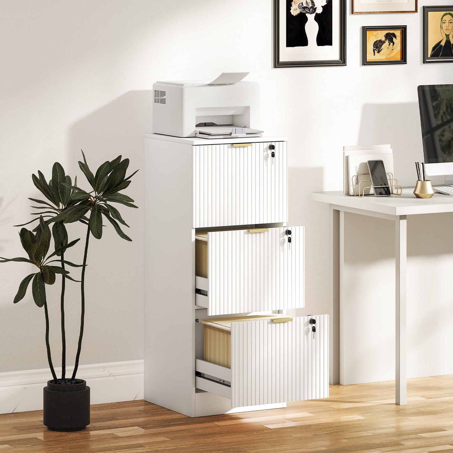3-Drawer Lockable Filing Cabinet - White