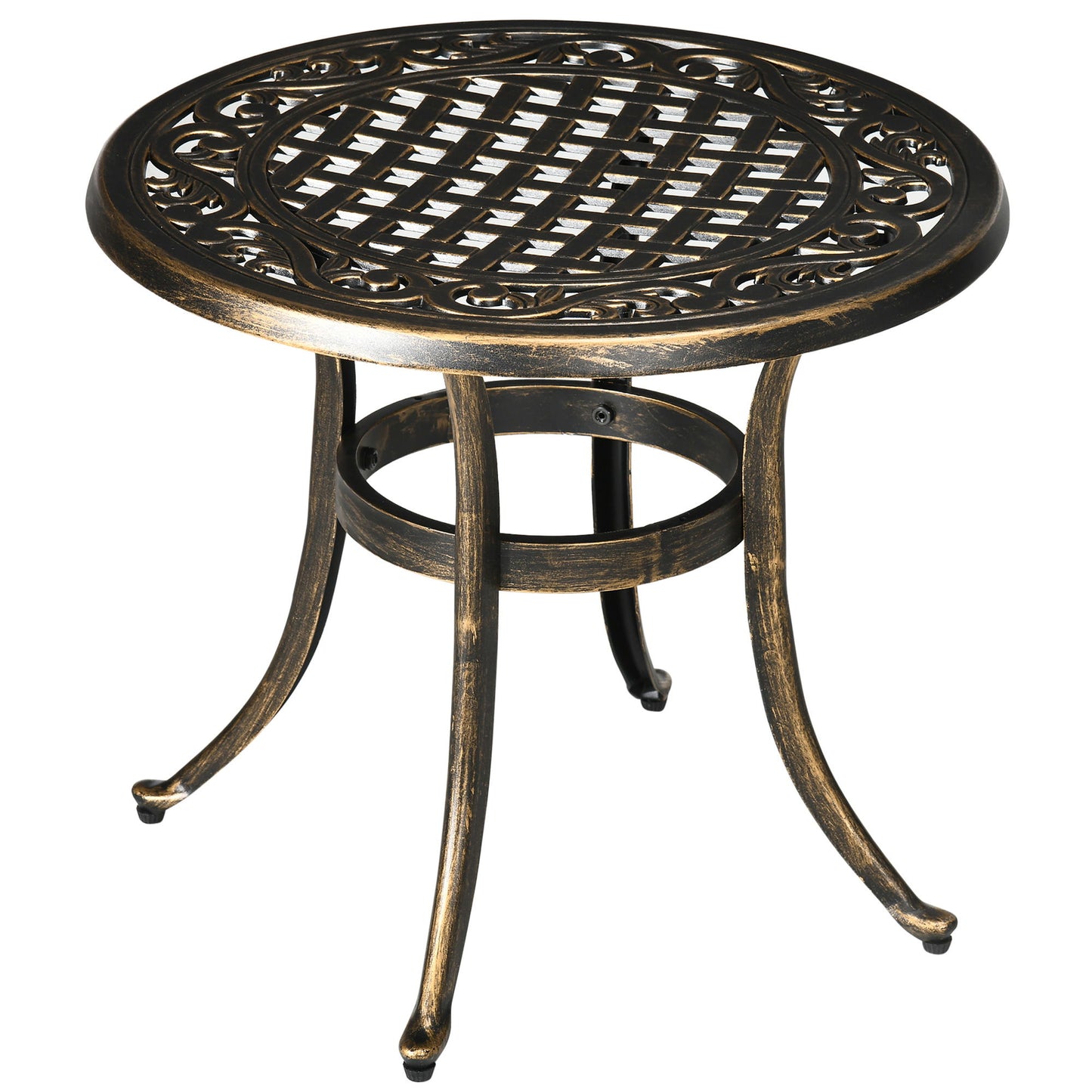 Ф23.6" Round Outdoor Side Table, Cast Aluminum Frame Patio Coffee Side Desk for Patio, Garden, Balcony, Bronze