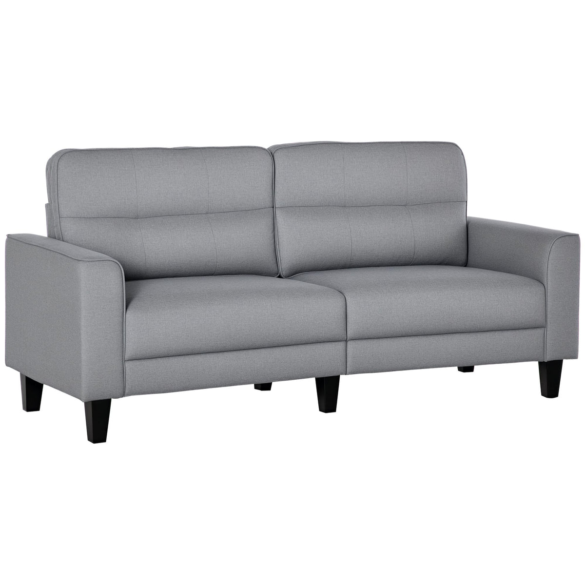 3-Seater Sofa, Mid-Century Linen Couch with Upholstered Seat, Button-Tufted Back Cushion and Rubber Wood Legs for Living Room, Bedroom, Gray