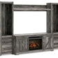 Wynnlow - Entertainment Center - TV Stand With Glass/Stone Fireplace Insert - Gray