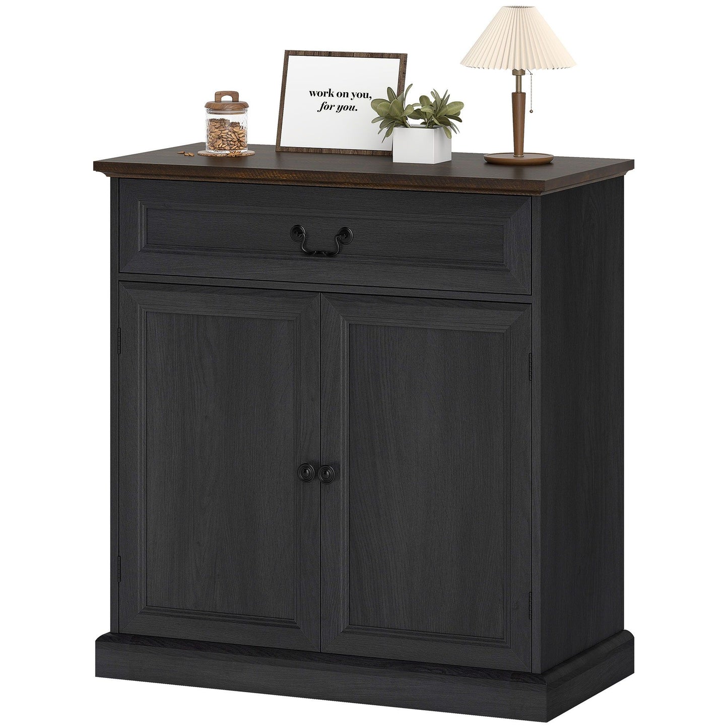 32" Farmhouse Sideboard with Drawer - Black Wood Grain