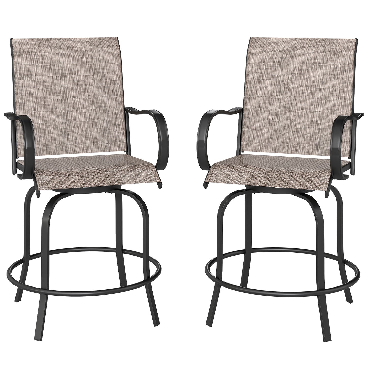 Outdoor Bar Stools Set of 2, 360° Swivel Bar Height Chairs, 26.8" x 29.5" x 48.4", Tan