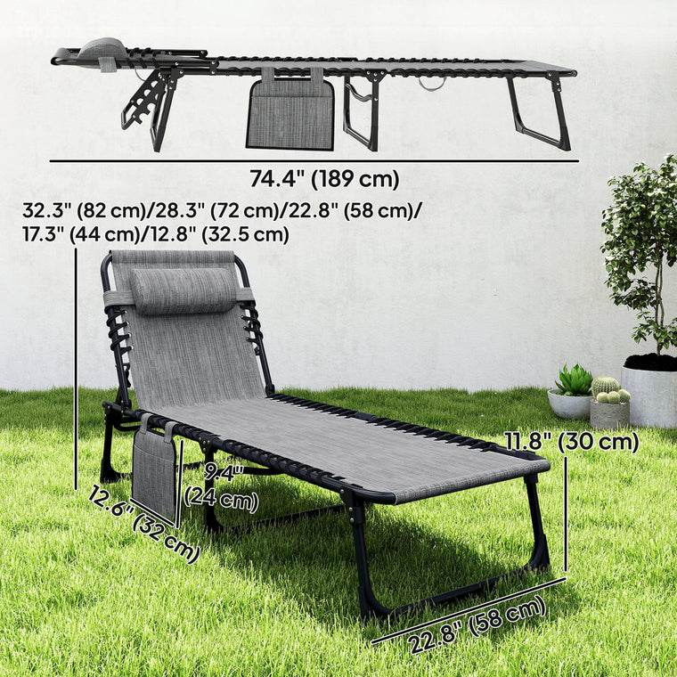Mixed Grey Folding Chaise Lounge with Adjustable Backrest