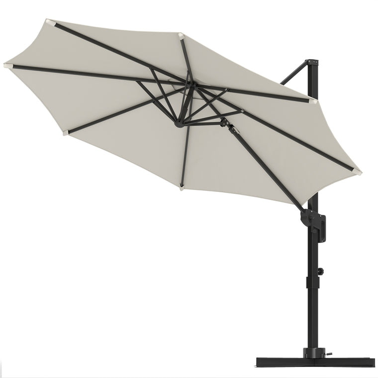 10' White Offset Cantilever Umbrella with 360° Rotation & Tilt