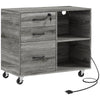 Mobile Printer Stand with USB Charging and Lock - Grey