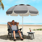 6 ft Beach Umbrella Portable with Sand Anchor, Carry Bag, Adjustable Height & Tilt, UPF50+ UV Protection, Grey