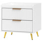 Bedside Table, Nightstand with 2 Drawers, Side End Table with Metal Legs for Bedroom, White