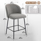 Set of 2 Counter Height Barstools, Upholstered Linen Bar Stools with Backrest, Footrest and Steel Legs, Dark Grey