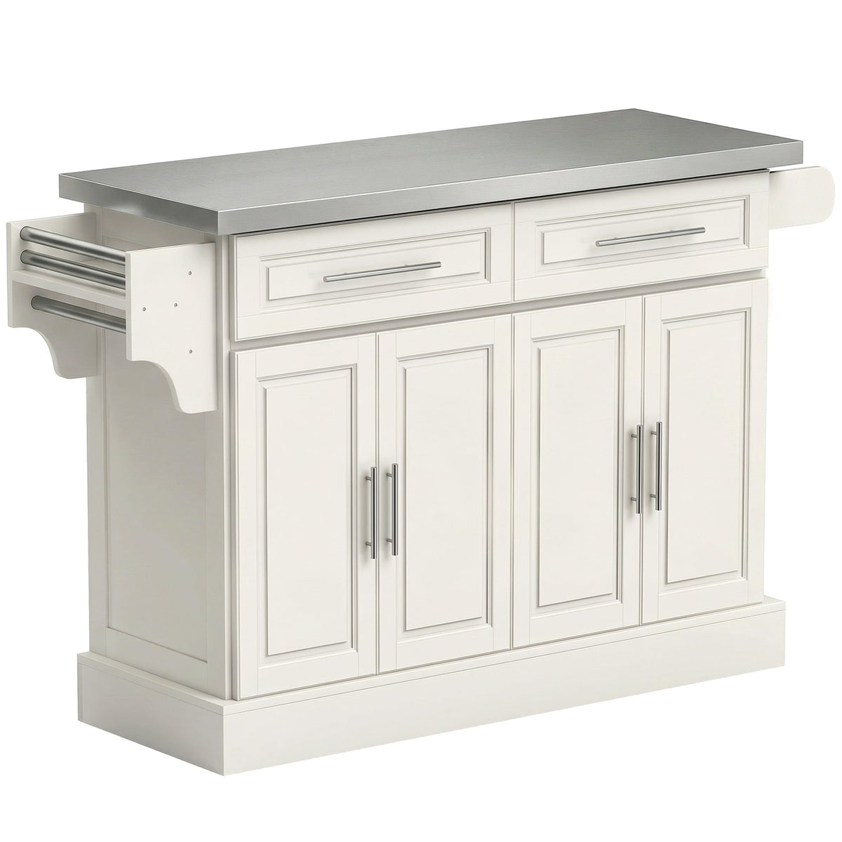 Rolling Kitchen Island with Stainless Steel Top - Cream