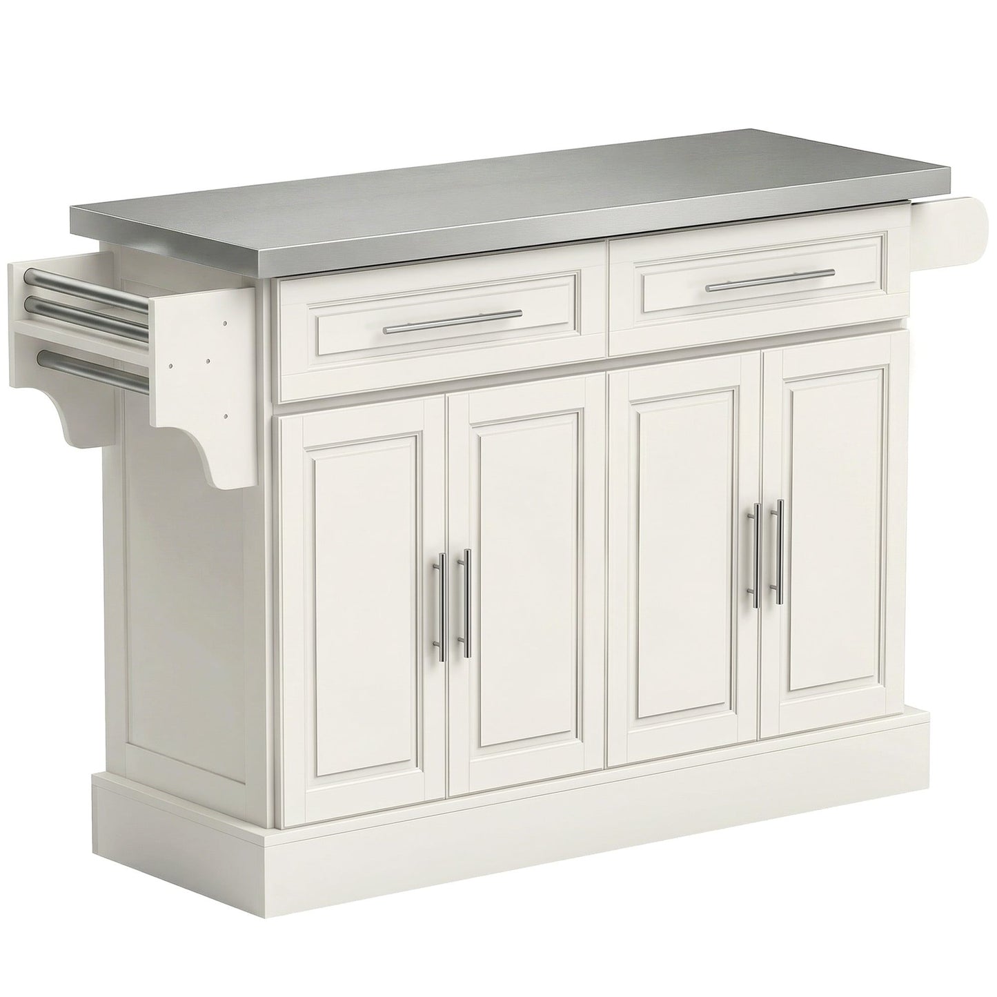 Rolling Kitchen Island with Stainless Steel Top - Cream