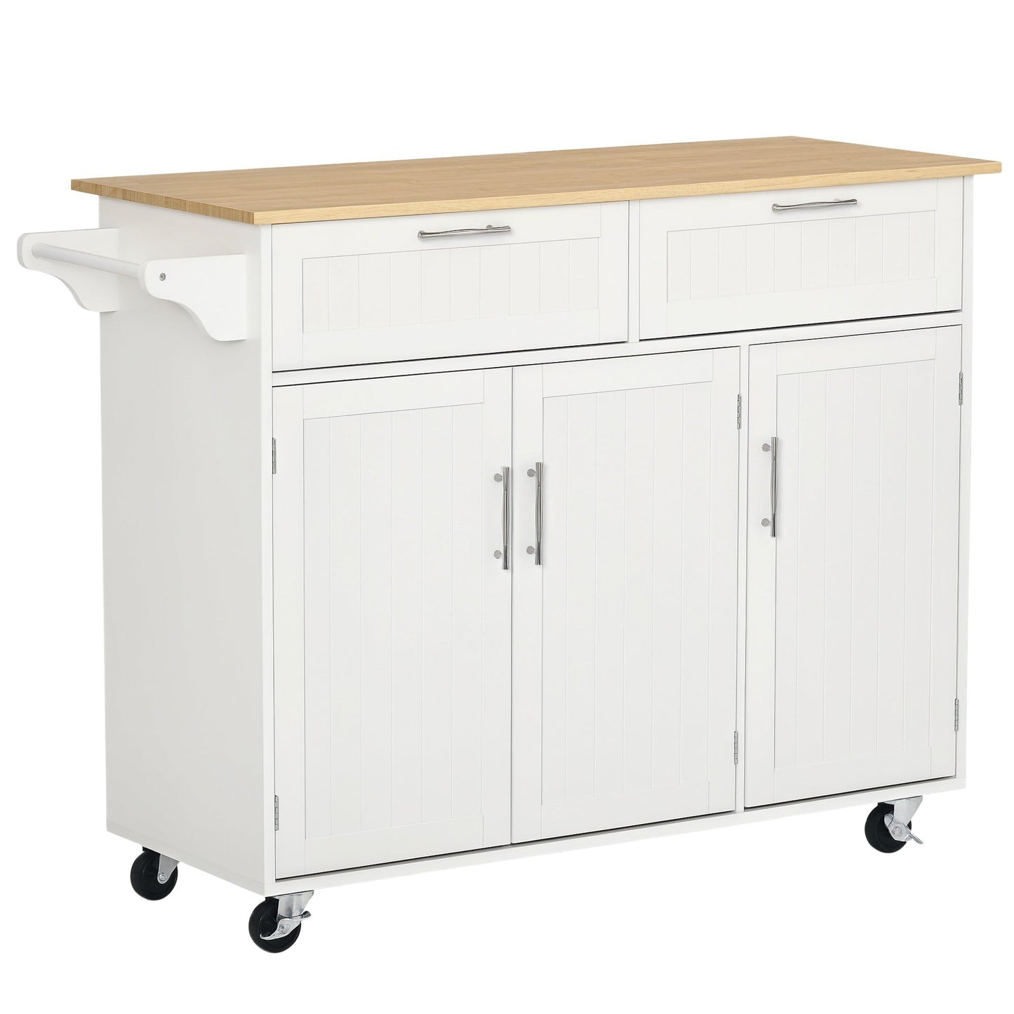 48" Kitchen Island with Solid Wood Top and Drawers - White