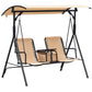 2 Person Covered Porch Swing Patio Swing with Pivot Storage Table, Cup Holder, & Adjustable Overhead Canopy, Beige
