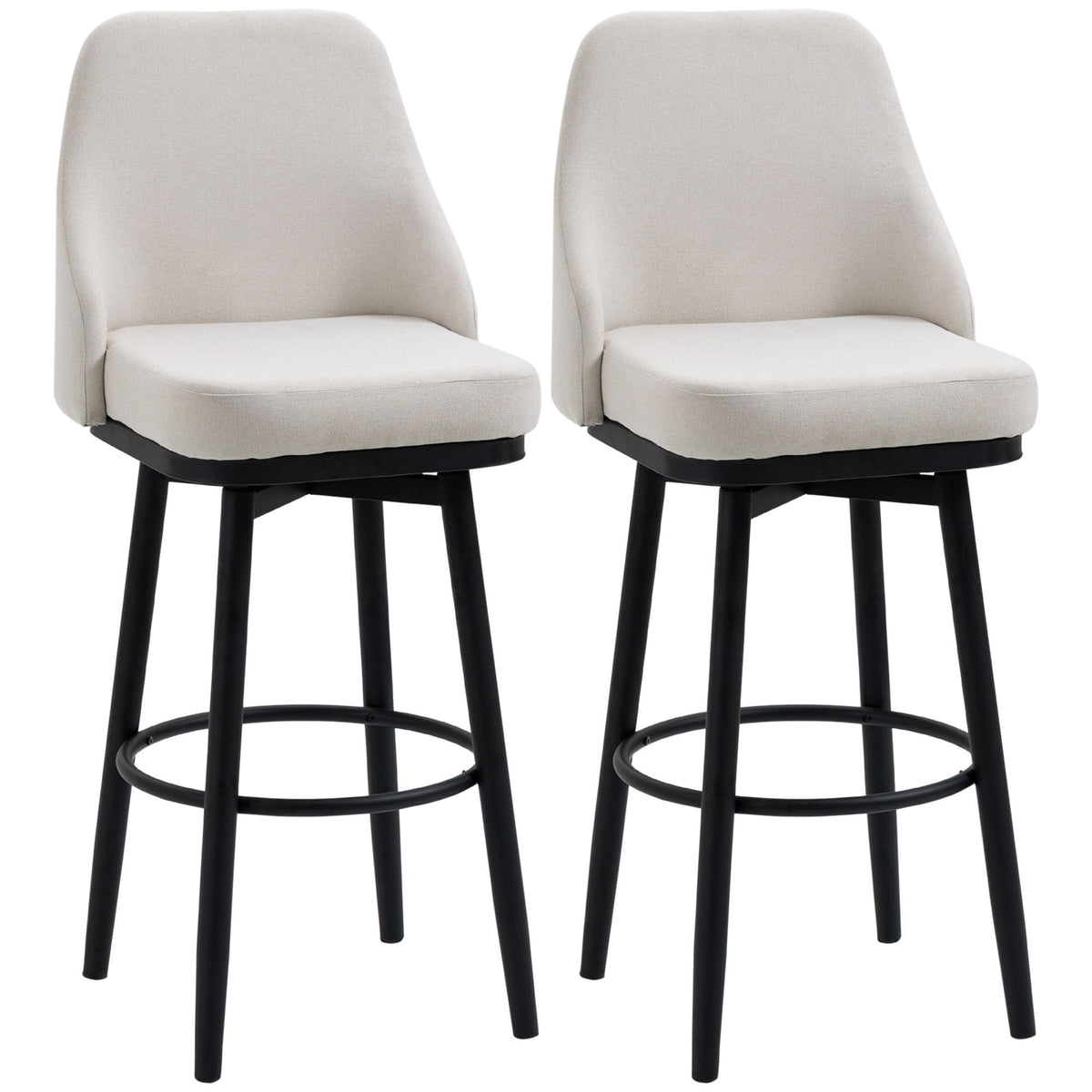 Extra Tall Bar Stools Set of 2, Modern 360° Swivel Barstools, Dining Room Chairs with Steel Legs Footrest, Cream White