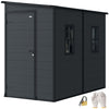 4.3' x 8' Outdoor Storage Shed with Floor, Garden Shed with Lockable Doors and Windows, Dark Grey