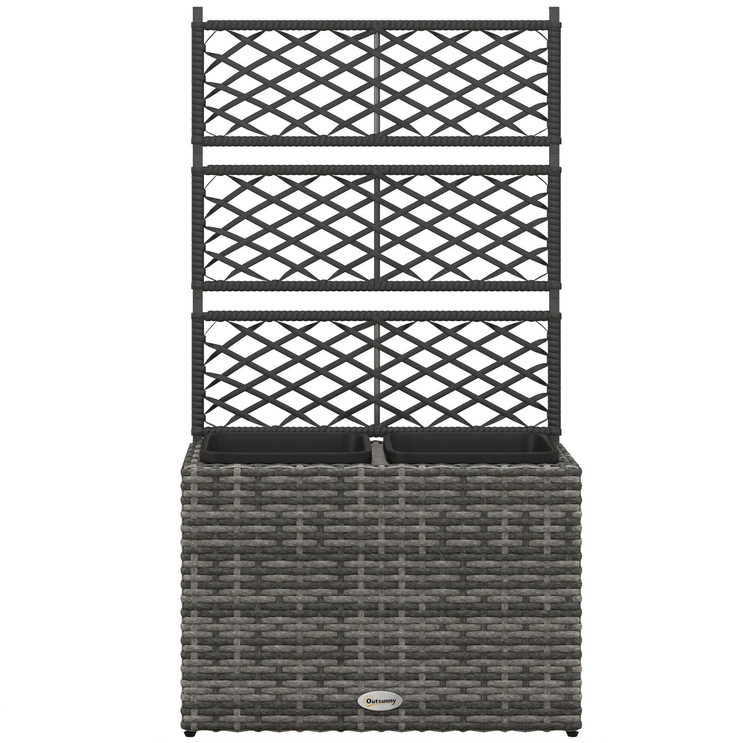22L Raised Garden Box with Trellis, PE Rattan Free Standing Flower Raised Garden Bed with Two Plant Boxes, Garden Planter Box for Climbing Plants, Mixed Grey