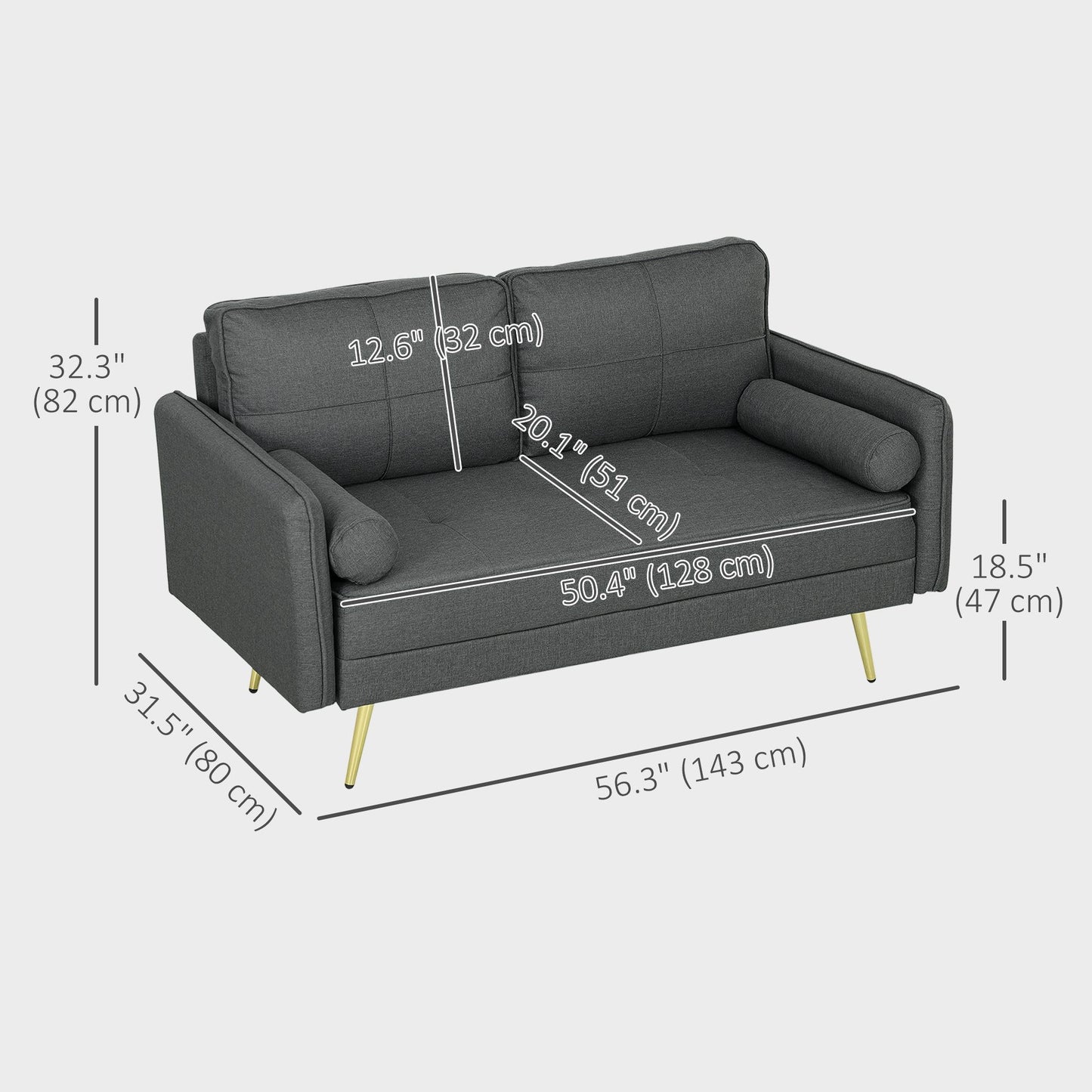 56" 2-Seater Loveseat Sofa with Pillows - Dark Grey