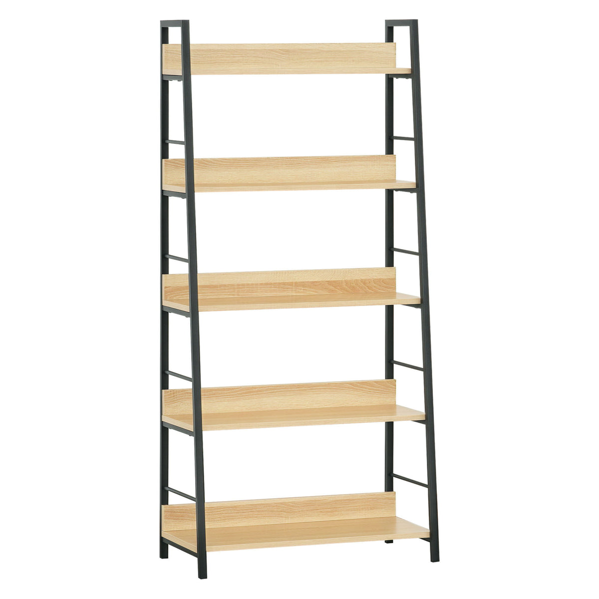 Modern Bookshelf Storage with 5-Tier Wide Shelving, Metal Frame, Wooden Bookcase for Living Room Library Home Furniture, Oak