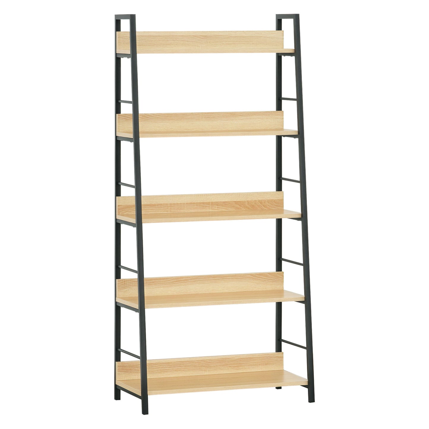Modern Bookshelf Storage with 5-Tier Wide Shelving, Metal Frame, Wooden Bookcase for Living Room Library Home Furniture, Oak