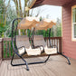 Luxury Porch Swing Metal Outdoor Swing Chair 2 Separated Seater Hammock Heavy-Duty with Canopy and Cushions, Beige