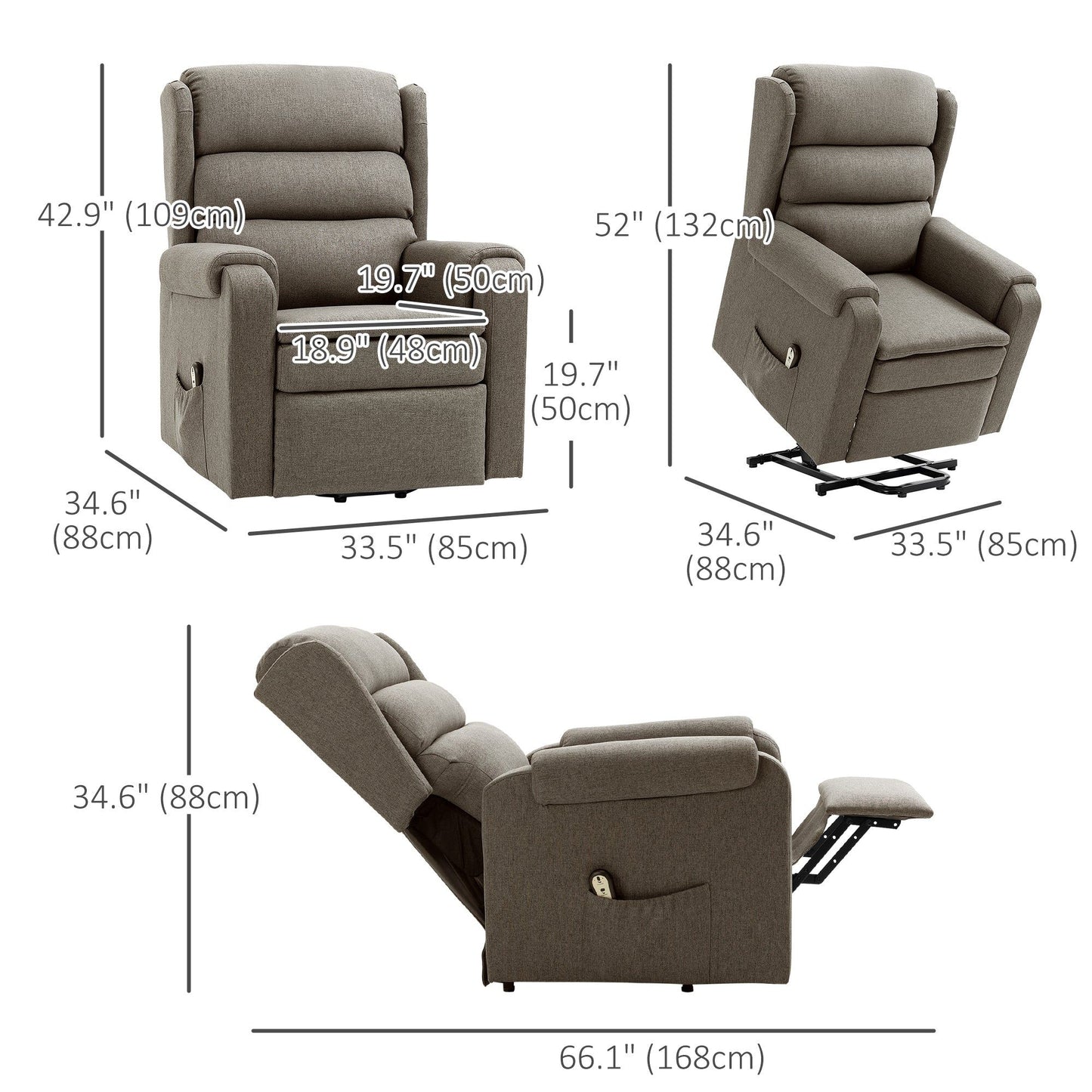 Power Lift Recliner with Footrest and Remote - Brown