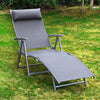 Heavy-duty Adjustable Folding Reclining Chair Outdoor Sun Lounger Patio Chaise Lounge Garden Beach Gravity Lounge with Pillow, 7 Adjustable Backrest Positions, Grey