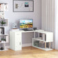 L-Shaped Rotating Computer Desk with Storage - White