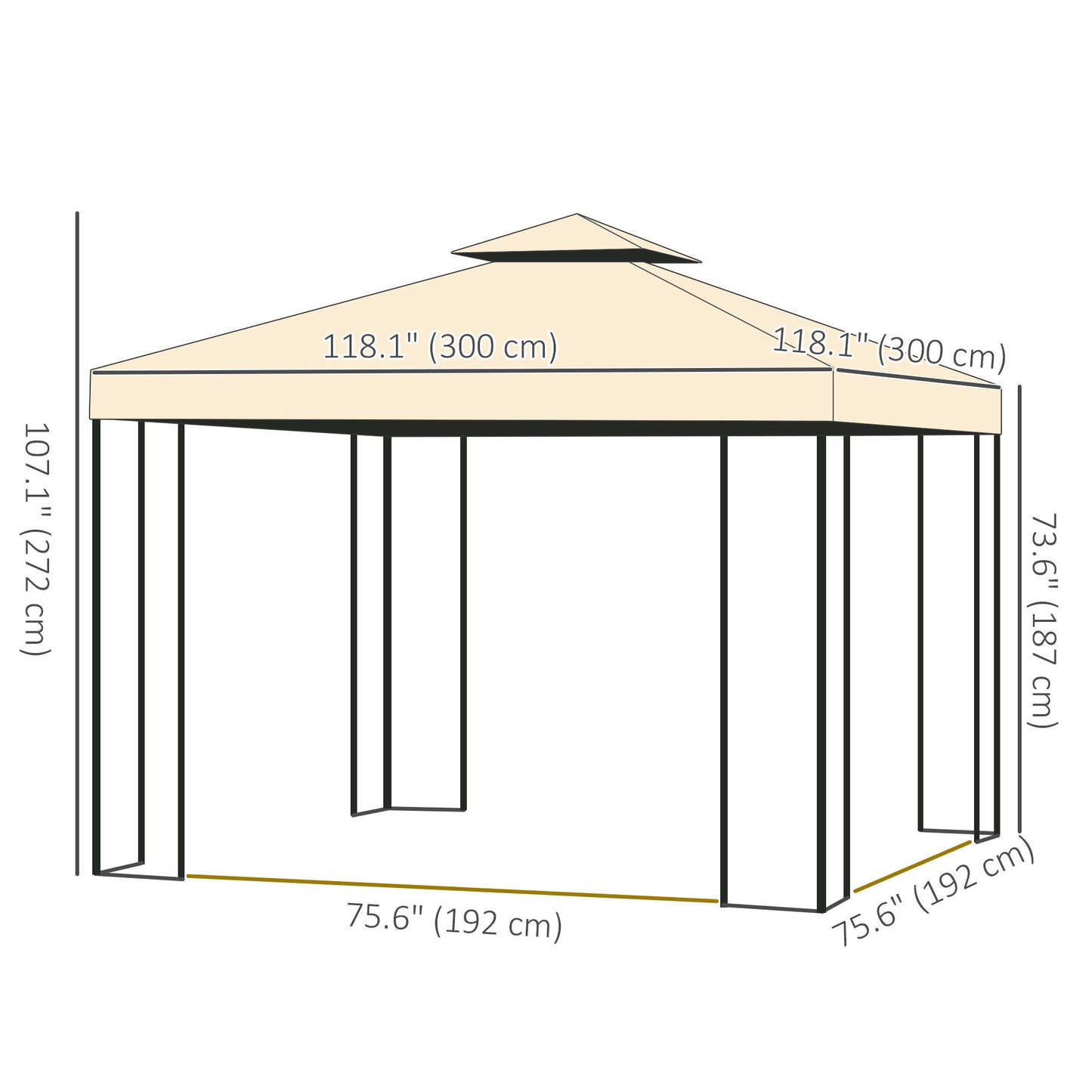 10'x10' Soft-top Steel Patio Gazebo Outdoor Sun Shelter with 2-Tier Polyester Roof, Curtain Sidewalls, Beige